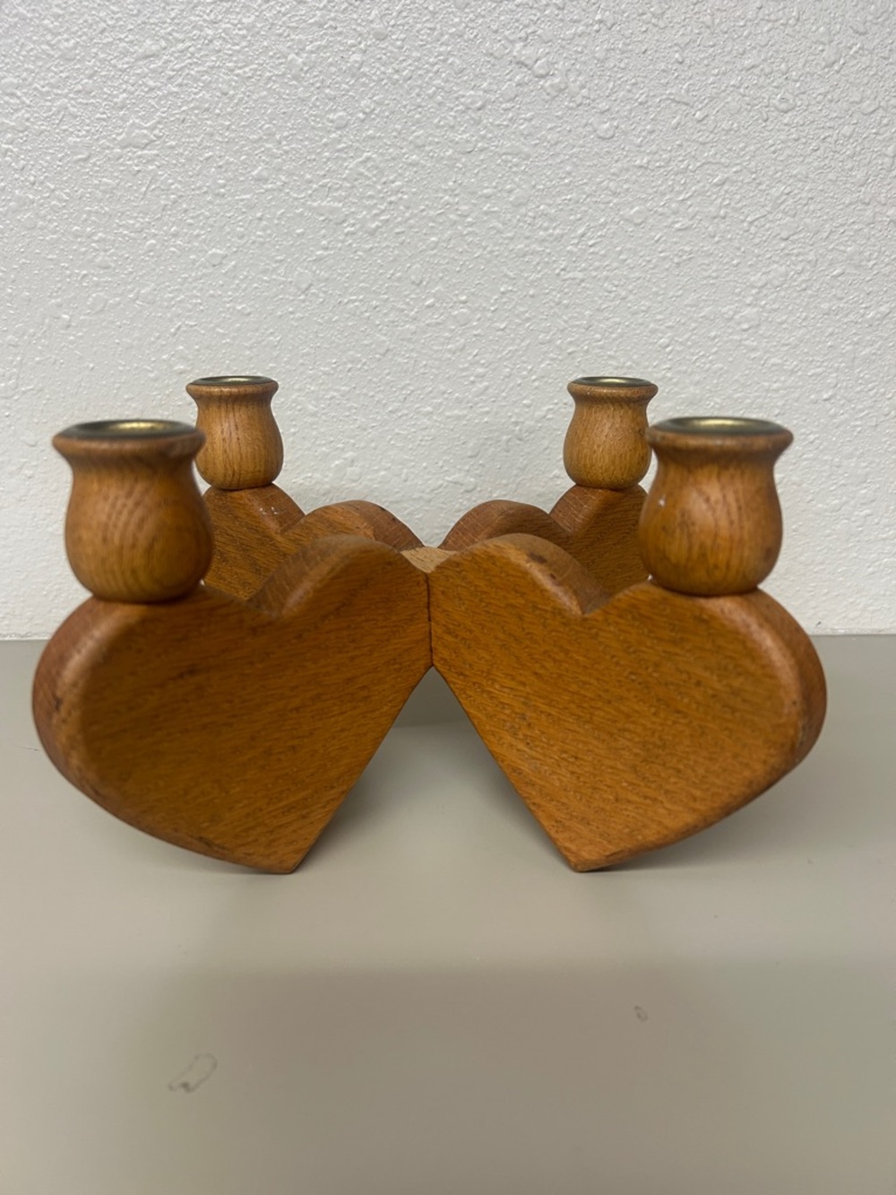 Vgt Handcrafted Wood Heart Candle Holders - Brown